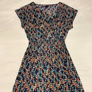 Gap Asymmetrical Neckline Abstract Floral Knee length Dress, Size Medium